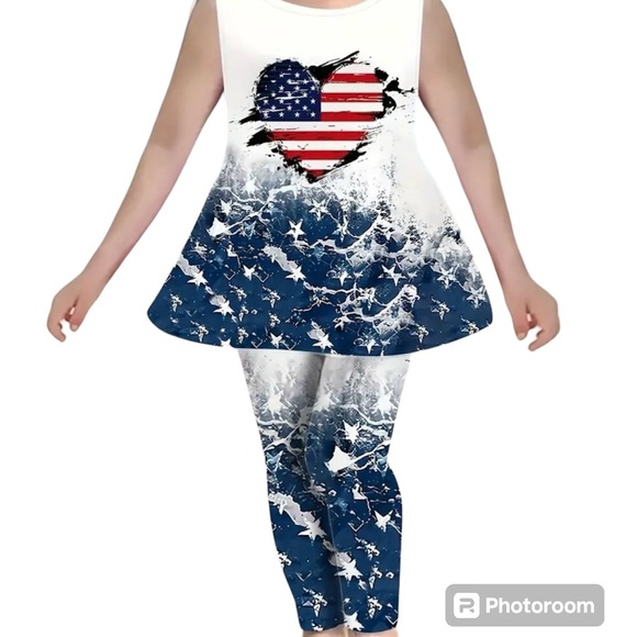 New, Boutique Patriotic 4th of July 2 Pc Girls Outfit, Tunic And Leggings 5-6Y - Picture 5 of 5